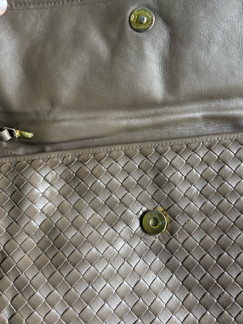 Vintage Etienne Aigner Woven Leather Shoulder bag / Clutch Taupe Envelope Purse - Picture 8 of 13